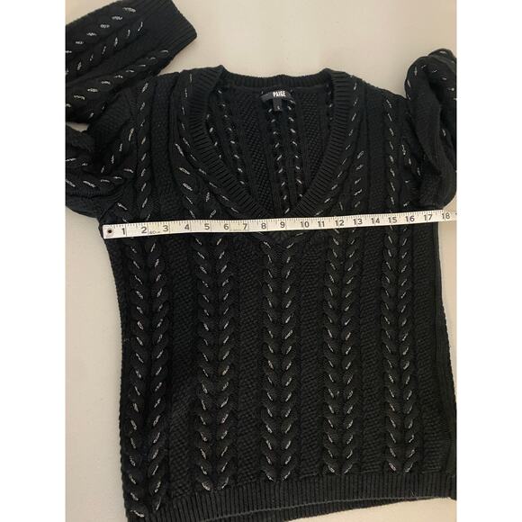 Paige Black Silver Metallic V-neck Cable Knit Dorthea Sweater Small Punkcore - Picture 5 of 8